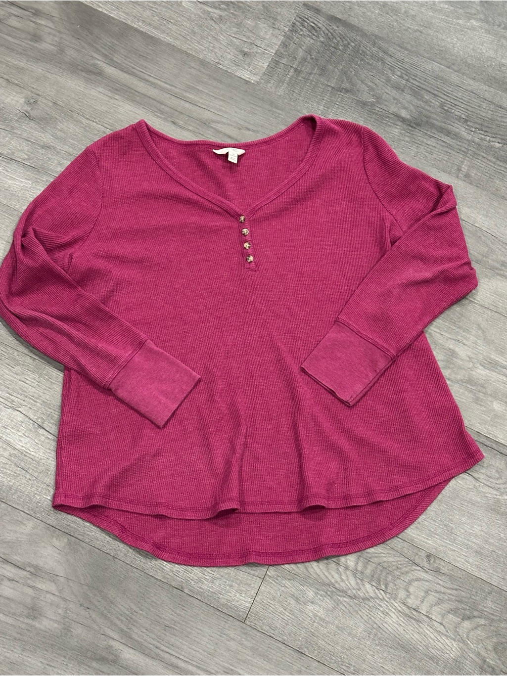 Womens Terra & Sky Long Sleeve Waffle Henley Shirt Size 1x